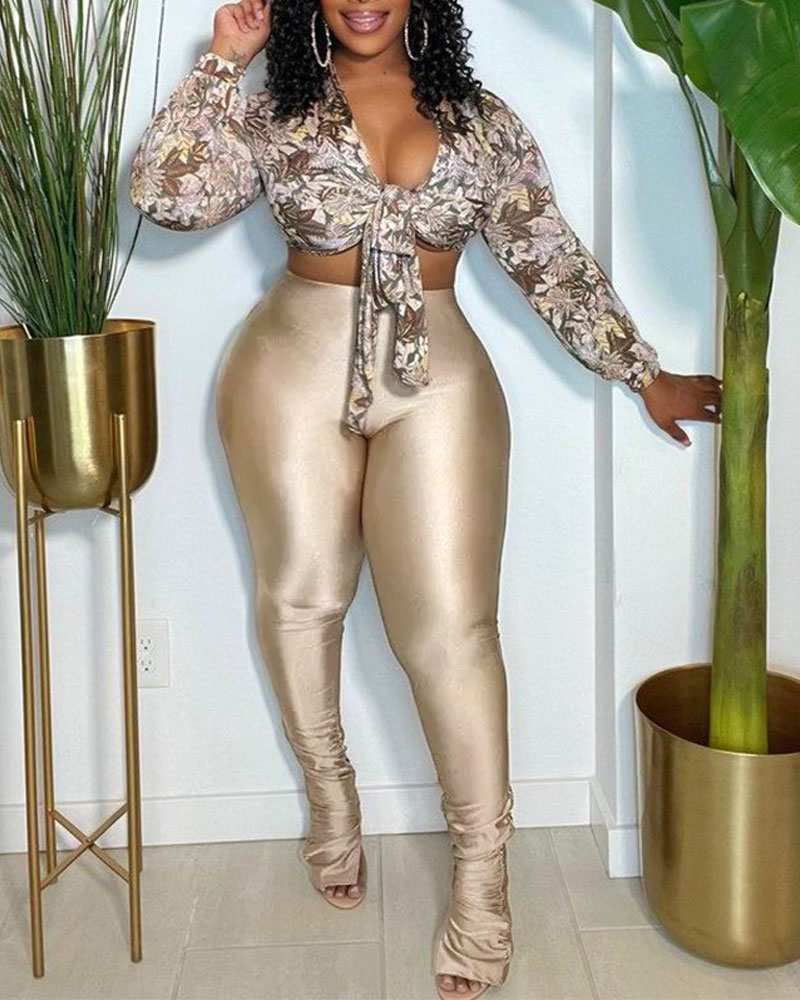 

High Waist Stacked Satin Skinny Pants, Champagne
