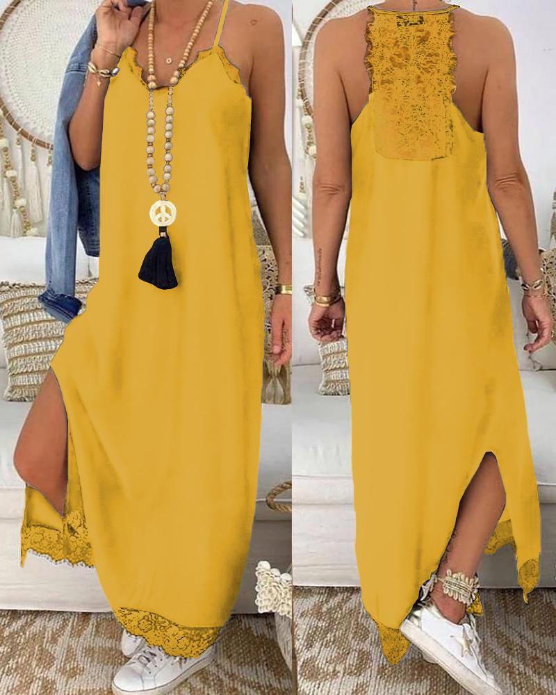 

Lace Trim Spaghetti Strap Maxi Dress, Yellow