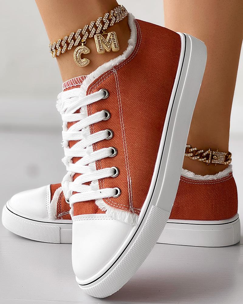 Raw Hem Lace-up Canvas Sneakers