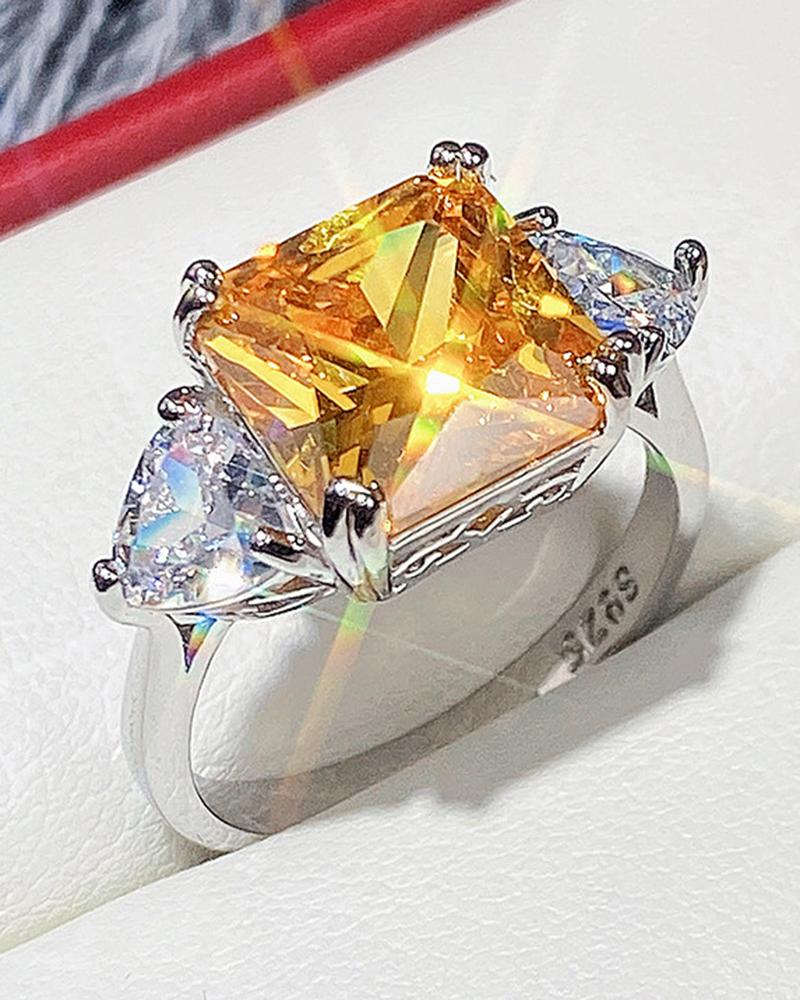 

1pc Square Luxury Engagement Ring Elegant Bride Wedding Party Jewelry Gift, Yellow