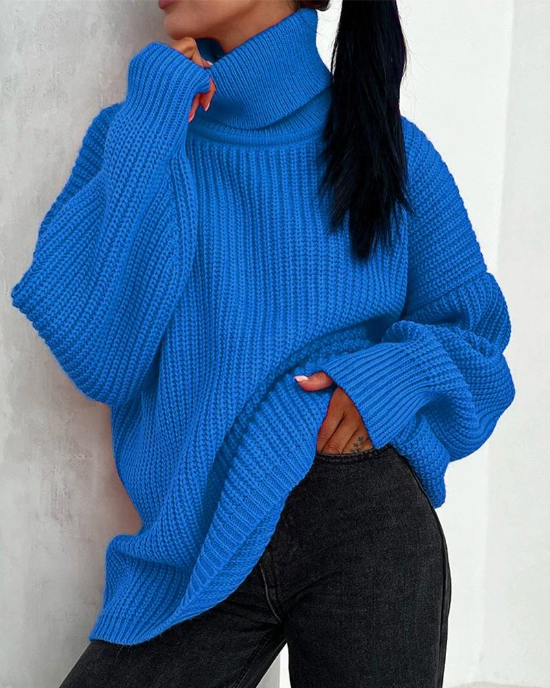 

Long Sleeve Turtleneck Chunky Knit Sweater, Blue