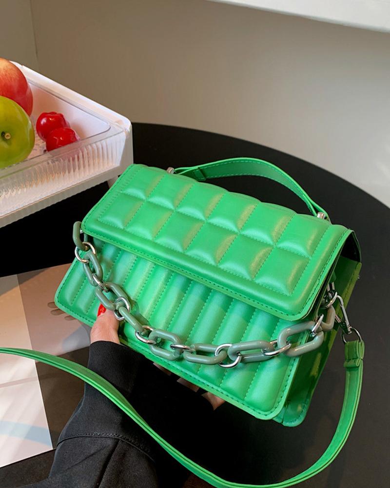 

Quilted Chain Decor Flap Shoulder Bag, Green