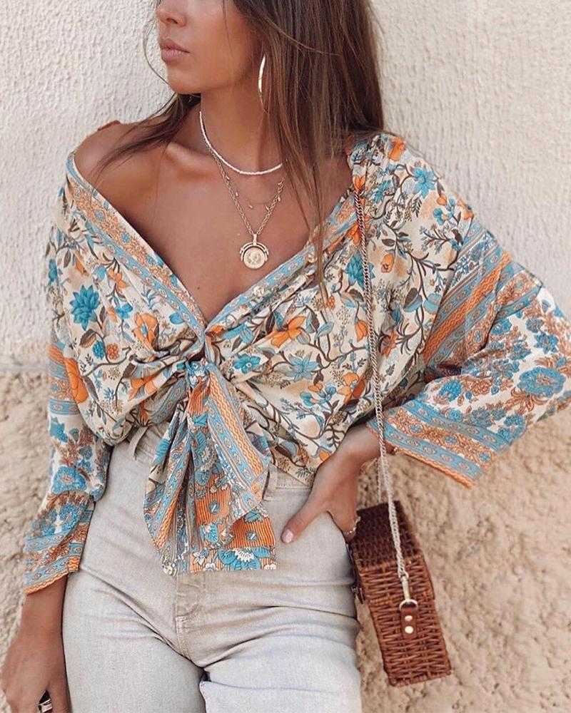 

Bohemian FloralPrint Blouse, Multicolor