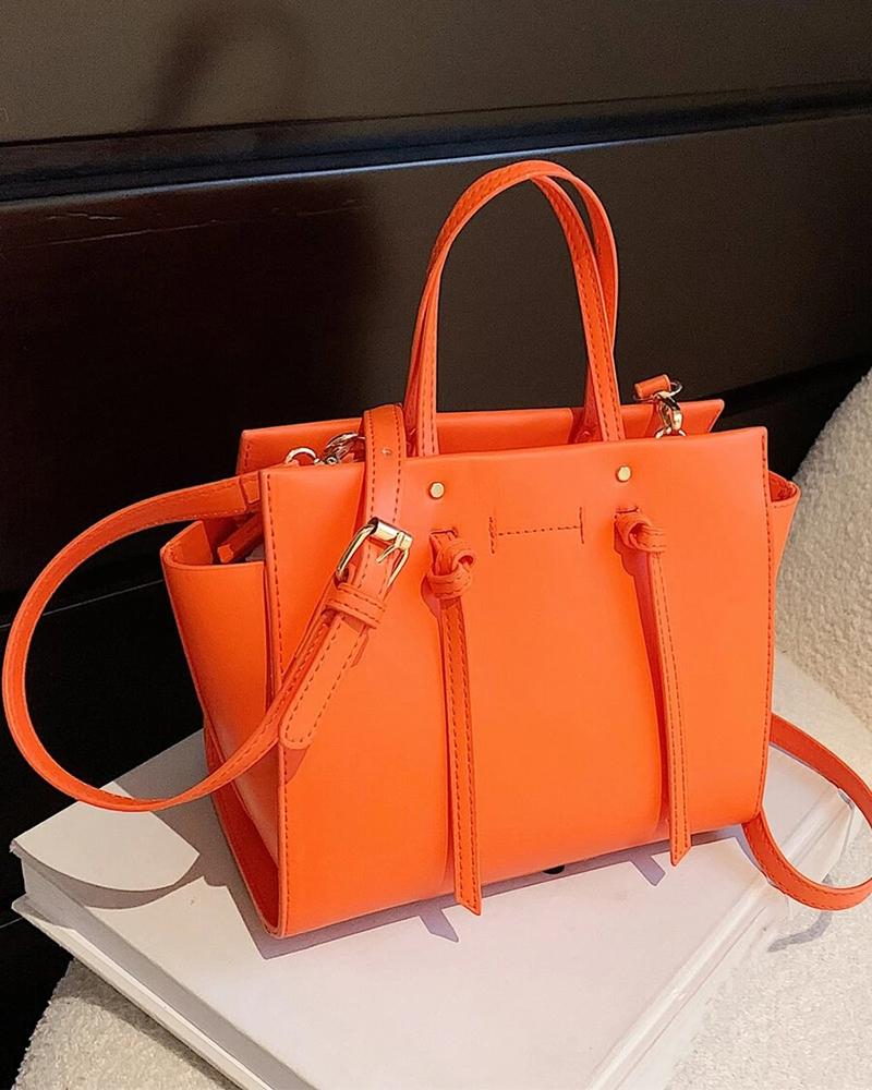 

Square Zipper Decor Crossbody Bag With Handle, Orange