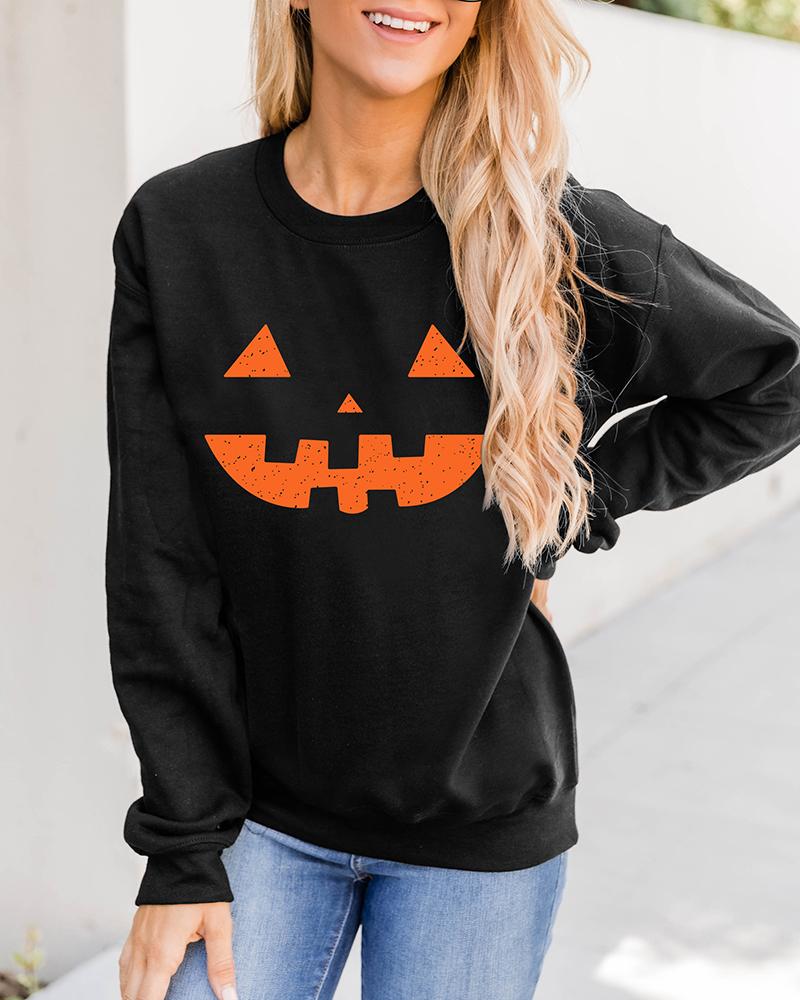 

Halloween O Neck Graphic Print Sweatshirt, Black