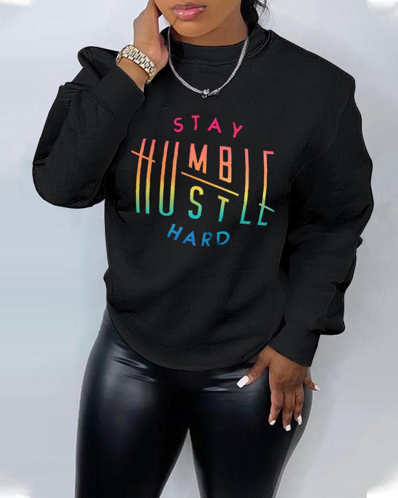 

Plus Size Ombre Letter Print Long Sleeve Sweatshirt, Black