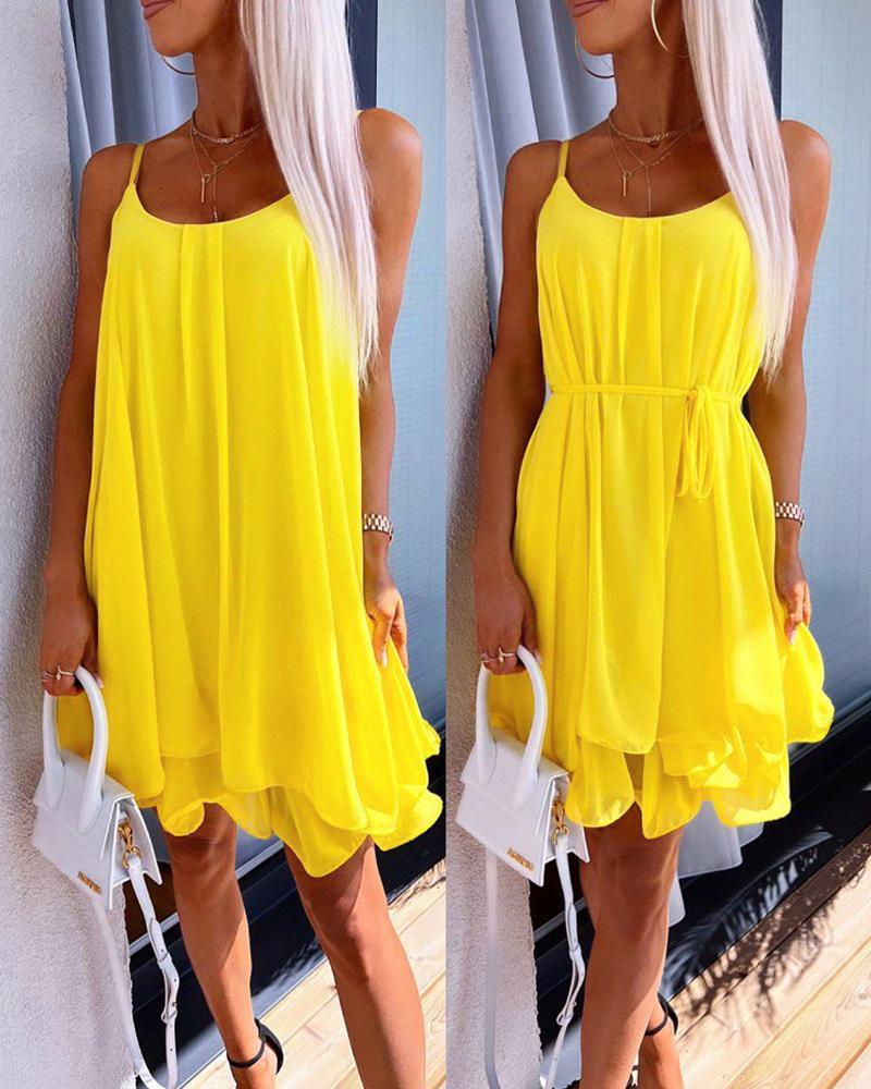 

Scoop Neck Layered Ruffles Dress, Yellow