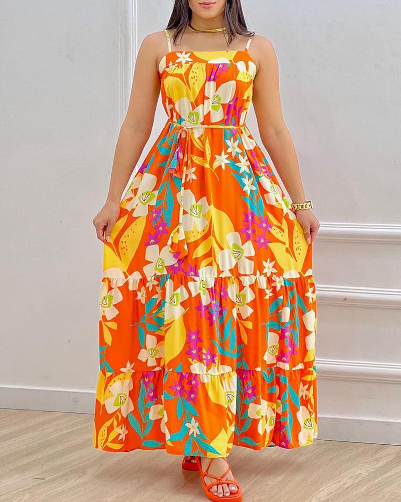 

Floral Print Ruffle Hem Smock Dress, Orange