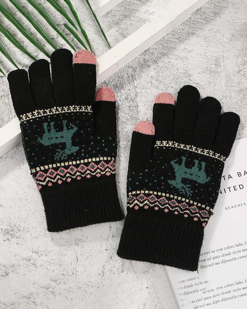 

1Pair Christmas Elk Pattern Knit Gloves, Style6