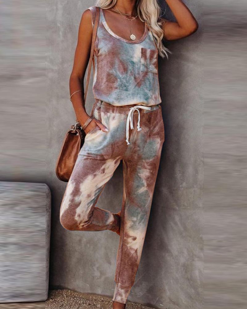 

Tie Dye Sleeveless Tanks With Sweatpants Suit Sets, Coffee