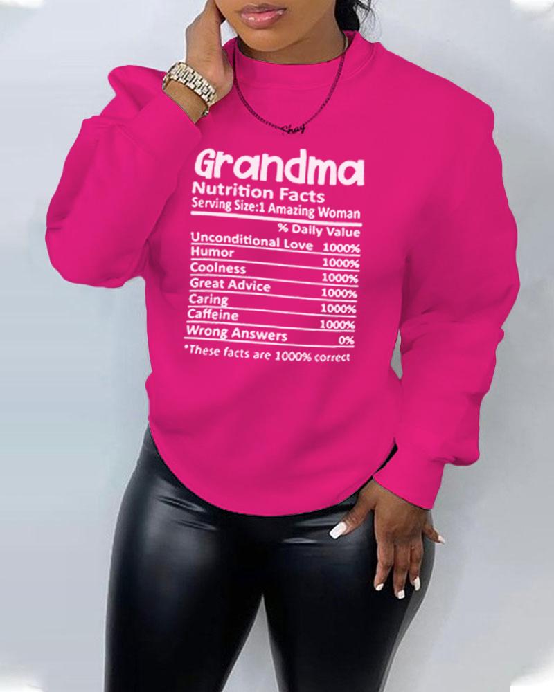 

Grandama Print Long Sleeve Sweatshirt, Hot pink