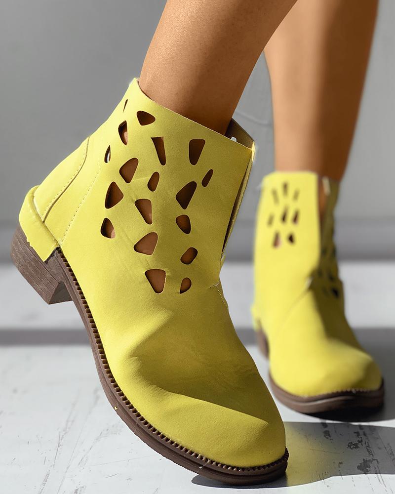 

Cutout Zipper Design Chunky Ankle Boots, Yellow