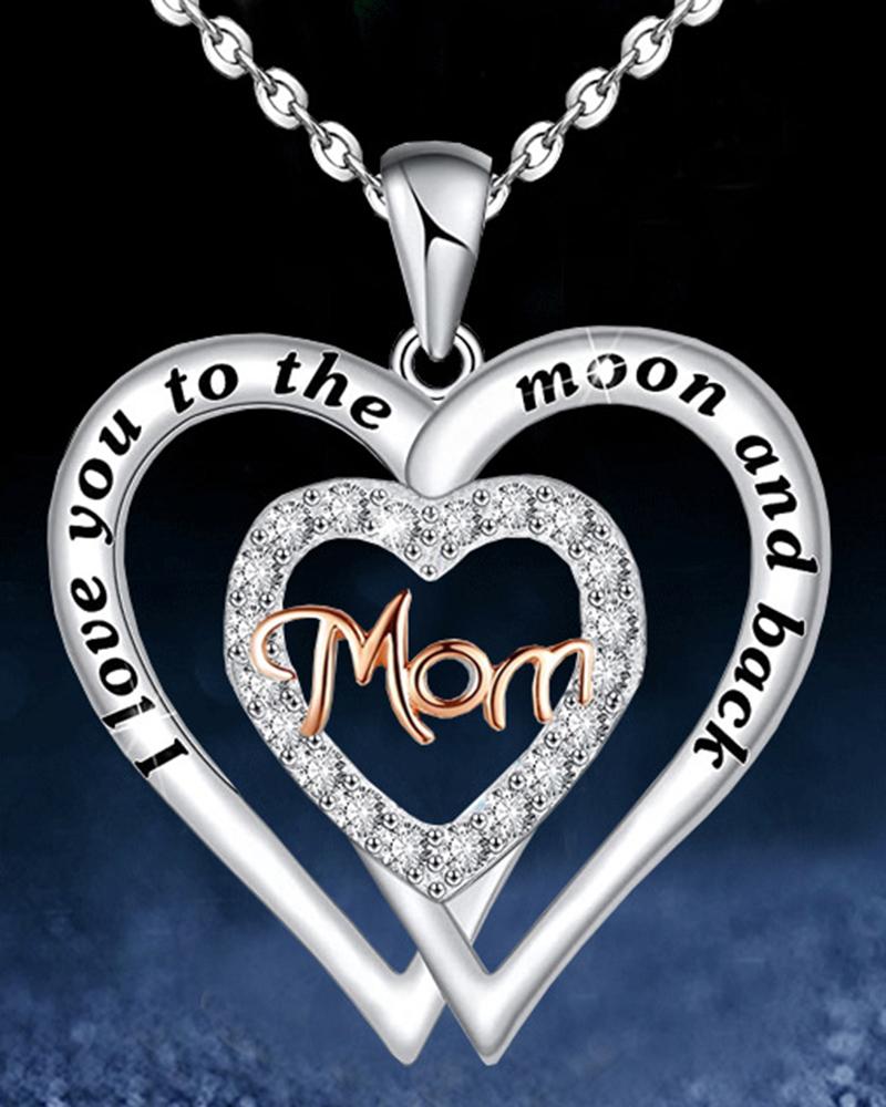 

1pc Mother's Day Mom Letter Hollow Out Heart Shaped Pendant Necklace, Multicolor