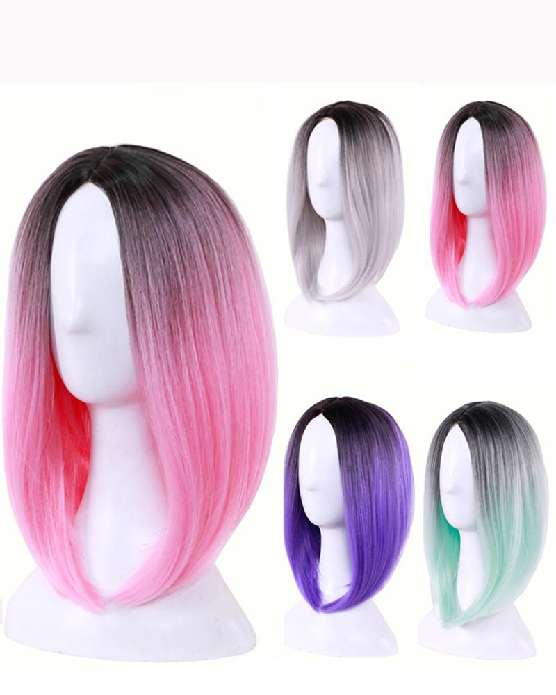 

Short Straight Hair Wig Natural Looking Synthetic Ombre Bob Wigs, Pink