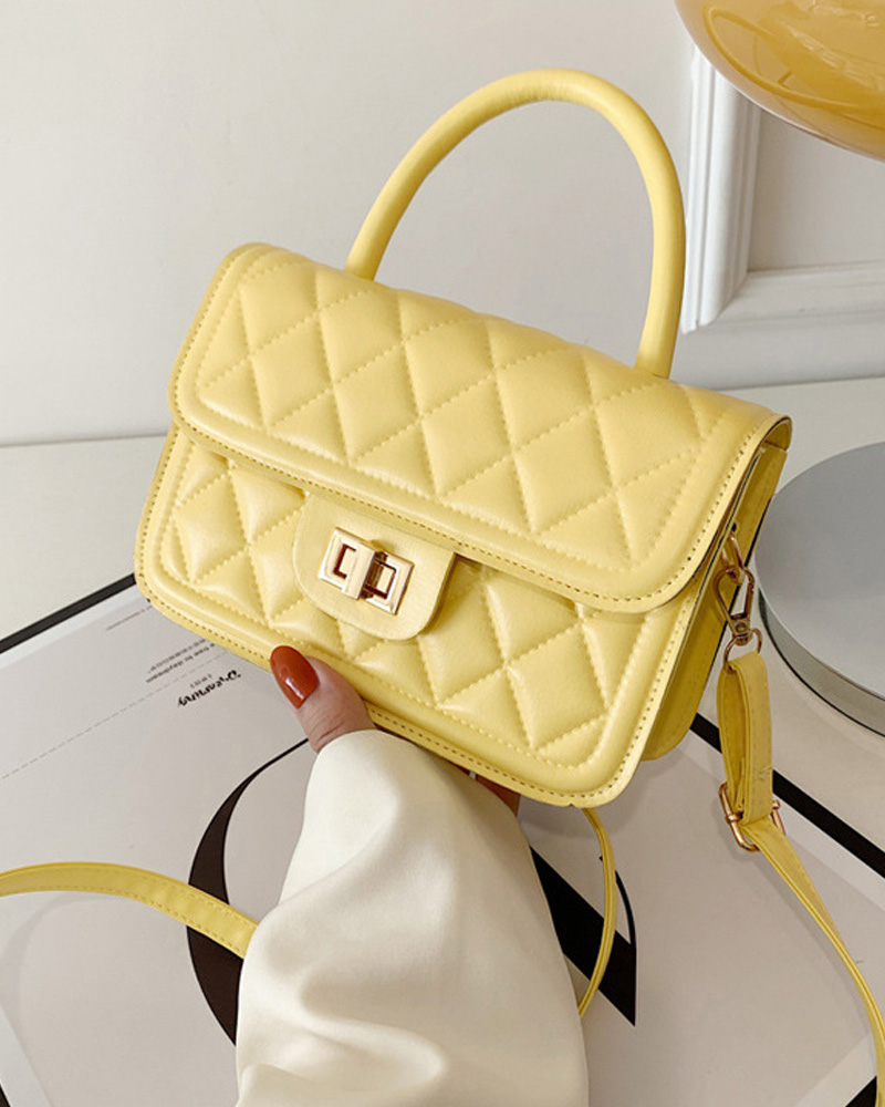 

Quilted Twist Lock Flap Shoulder Bag With Handle, Yellow