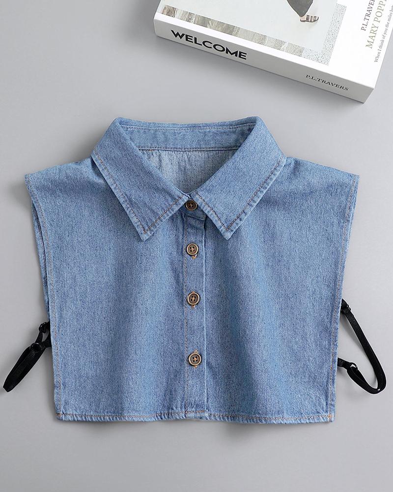 

Button Design Denim Dickey Collar, Lighted blue