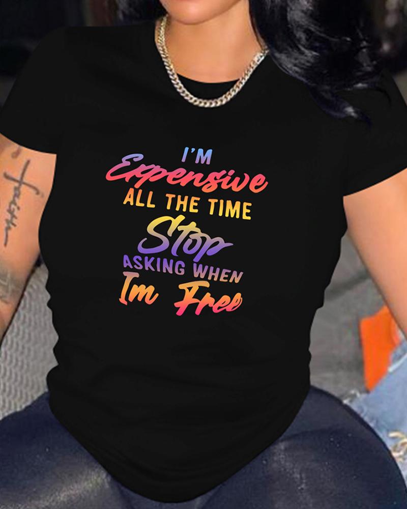 

Short Sleeve Letter Print Casual T-shirt, Black