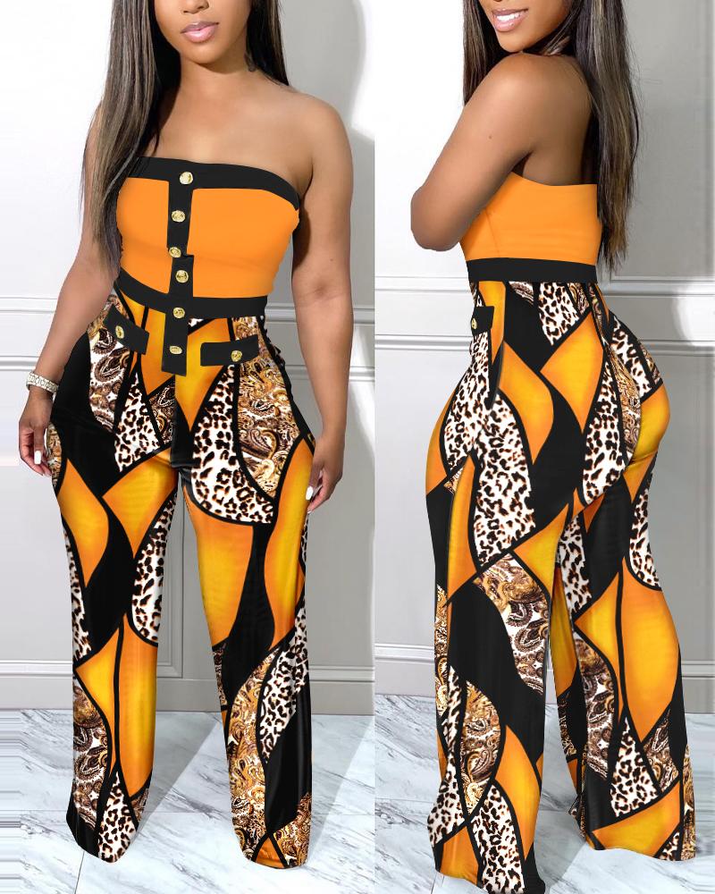 

Baroque Leopard Print Bandeau Jumpsuit, Yellow