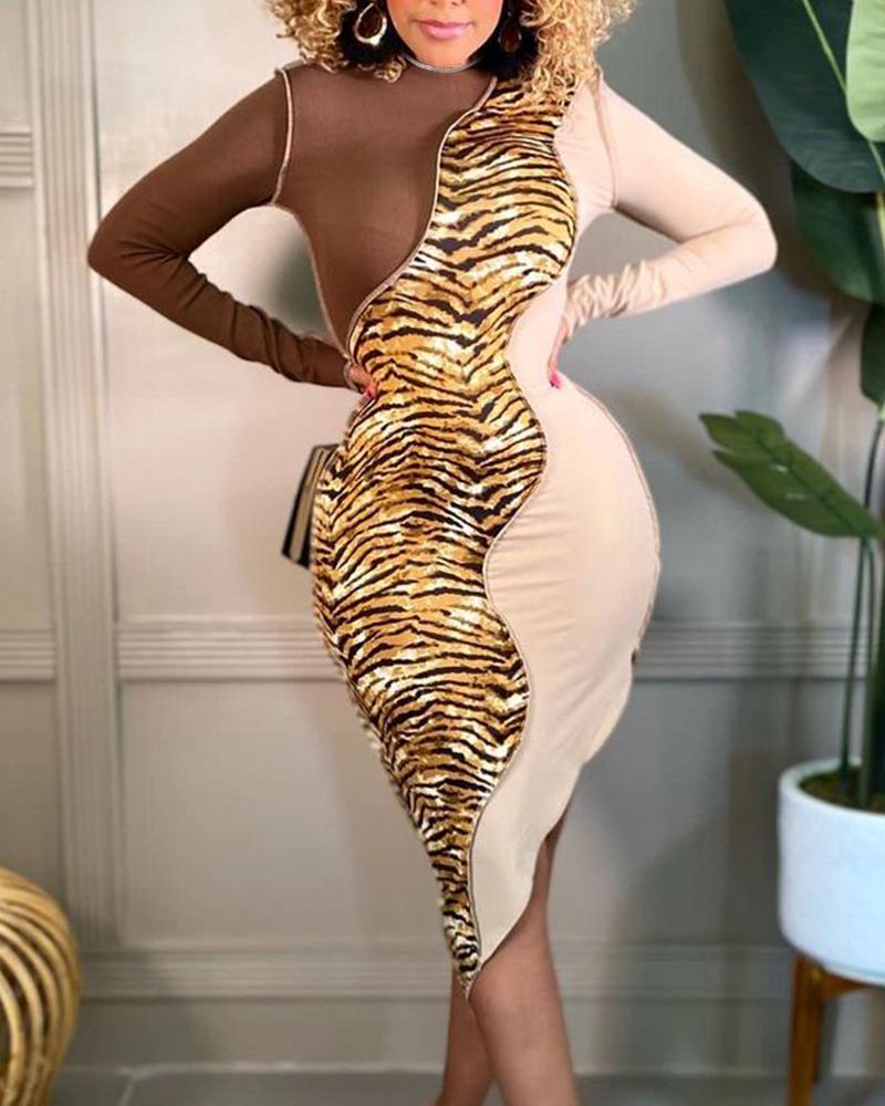 

Colorblock Contrast Stitch Slit Bodycon Dress, Multicolor