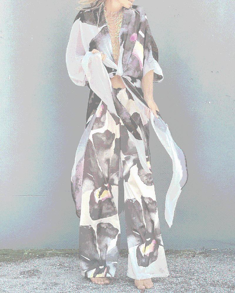 

Open Front Printed Long Sleeve Cover Up, Style3