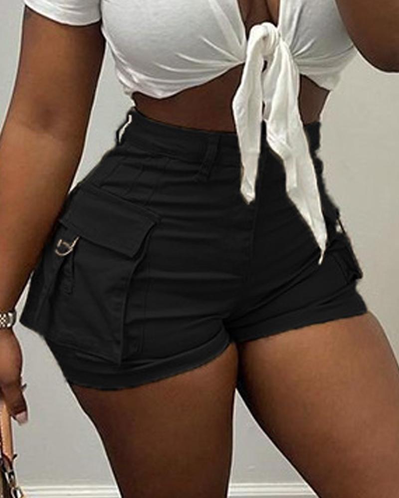 

Pocket Design High Waist Shorts, Black