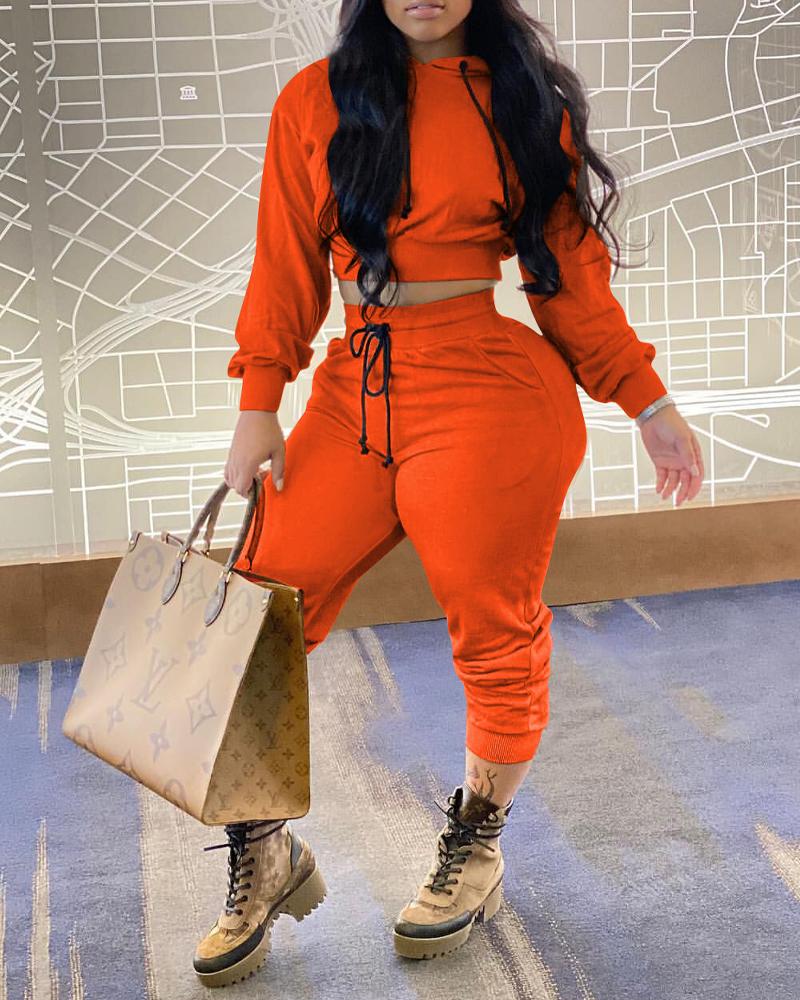 

Long Sleeve Casual Hoodie & Drawstring Pants Set, Orange