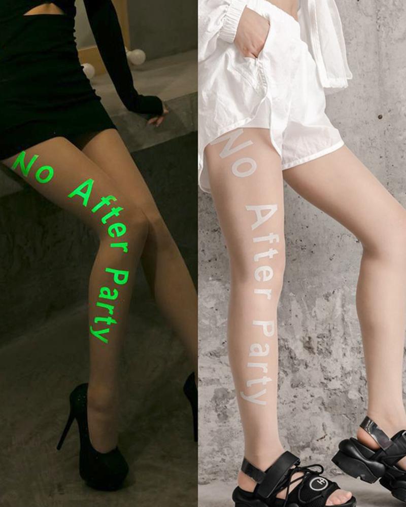 

Luminous Letter Pattern Sheer Mesh Stockings, Green