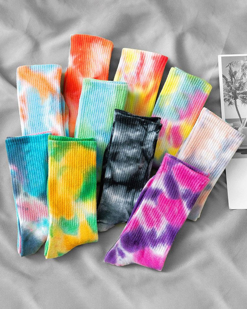 

1Pair Tie Dye Print Long Socks, Style1