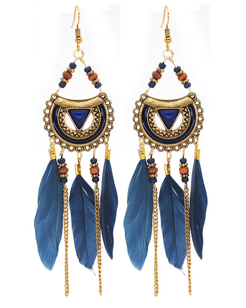 

1Pair Bohemian Waterdrop Feather Drop Earrings, Blue