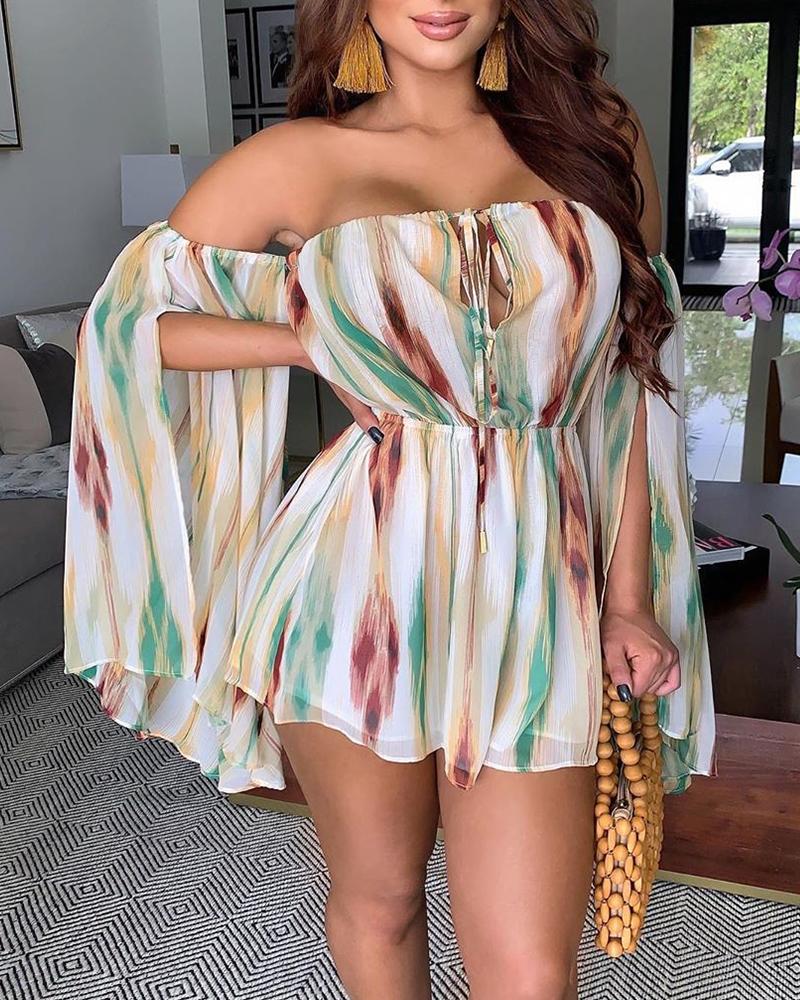 

Off Shoulder Cape Romper, Multicolor