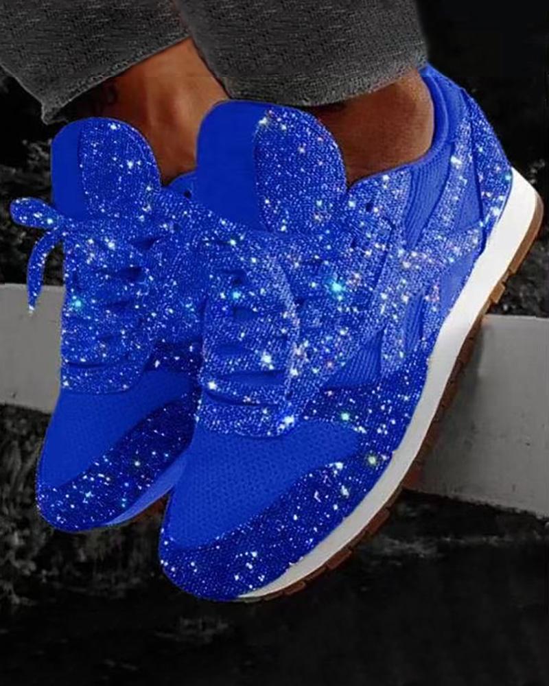 

Sequins Lace-up Muffin Sneakers, Blue