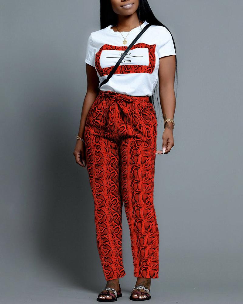 

Casual Print Top With Long Pant Sets, Red
