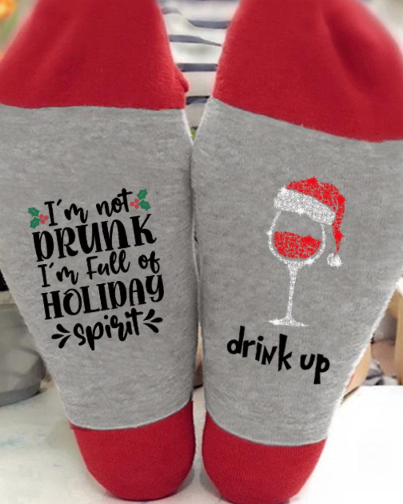 

1Pair Christmas Wine Glass Letter Print Socks, Style4