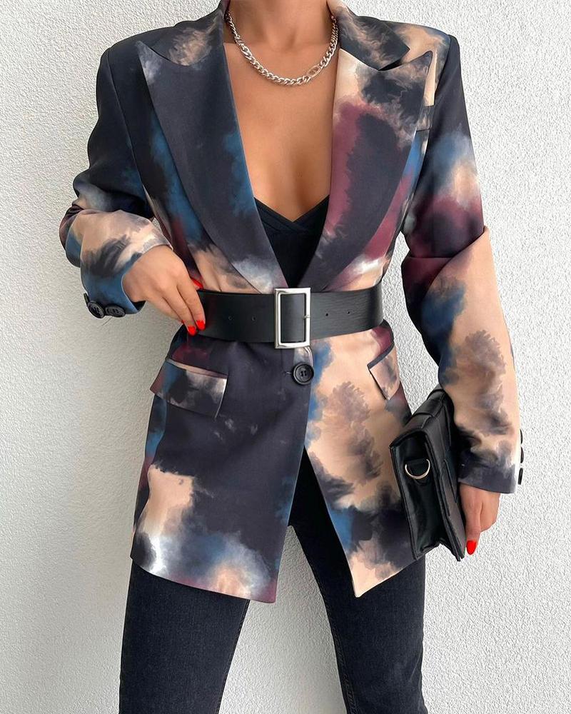 

Tie Dye Notched Collar Single Button Flap Detail Blazer Coat, Multicolor