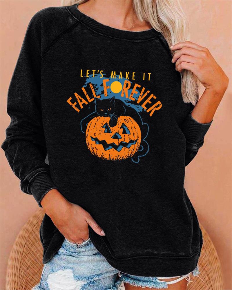 

Plus Size Halloween Graphic Print Long Sleeve Sweatshirt, Black
