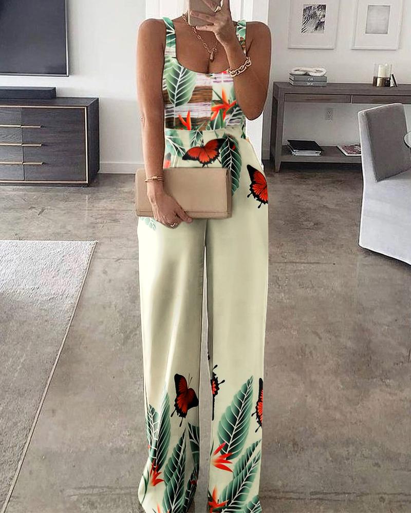 

Floral Print Tank Straight Jumpsuit, Multicolor