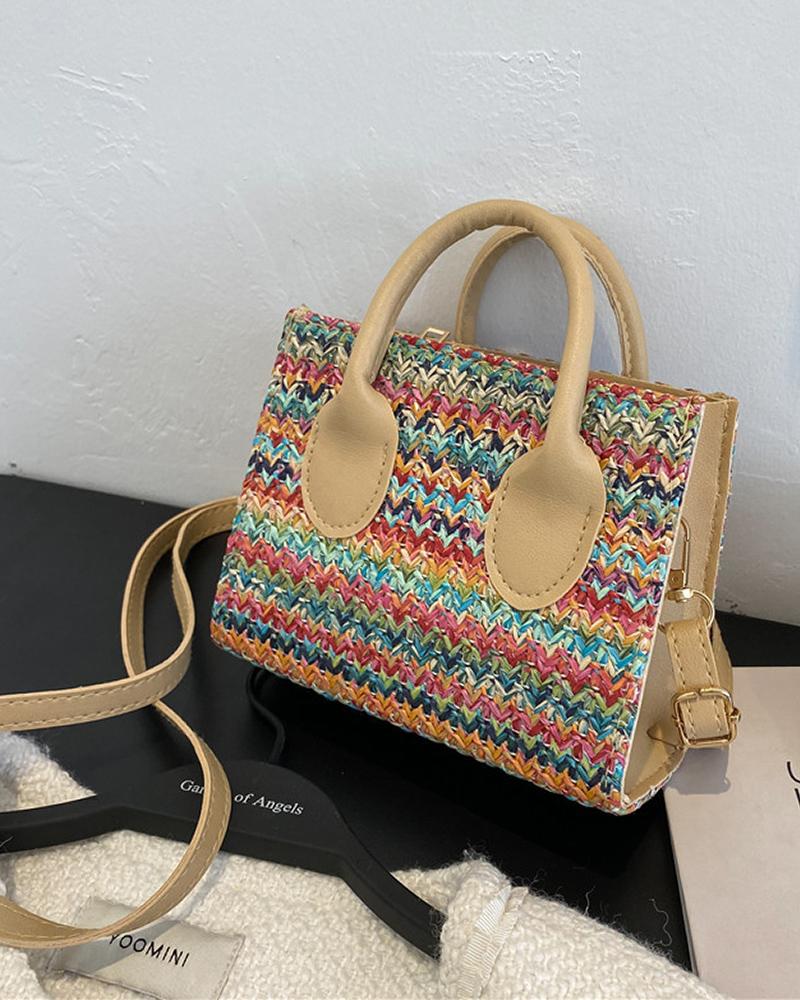 

Braided Colorblock Square Satchel Bag, Style1