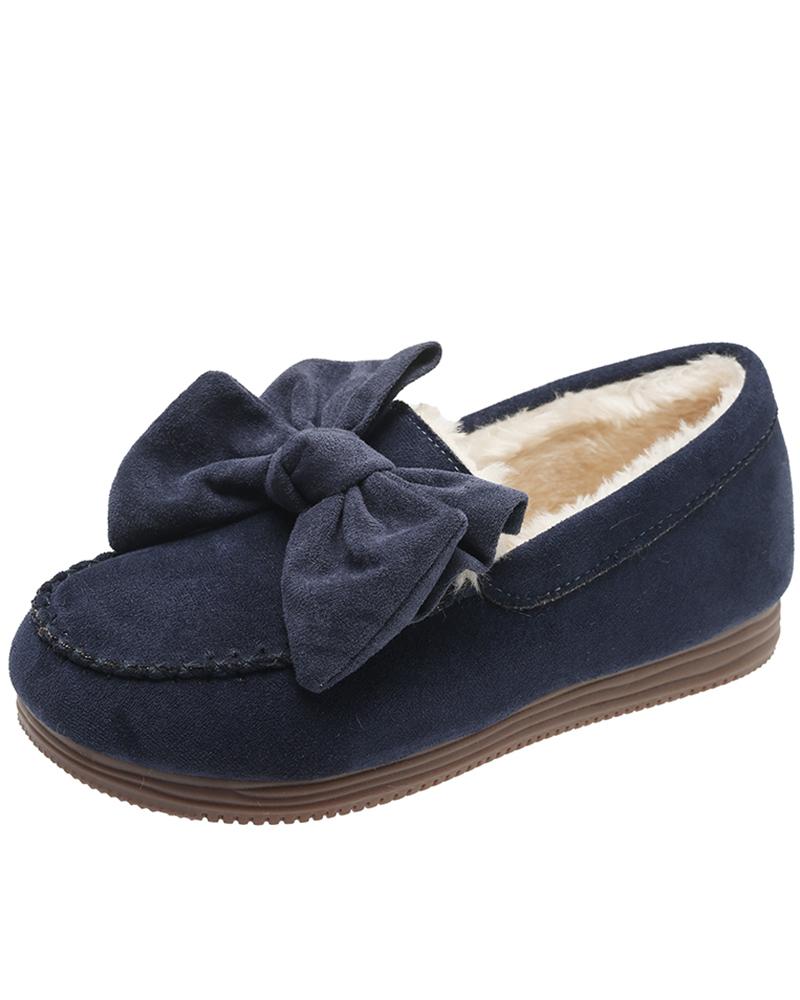 

Bowknot Design Winter Lined Slip-on Shoes, Blue