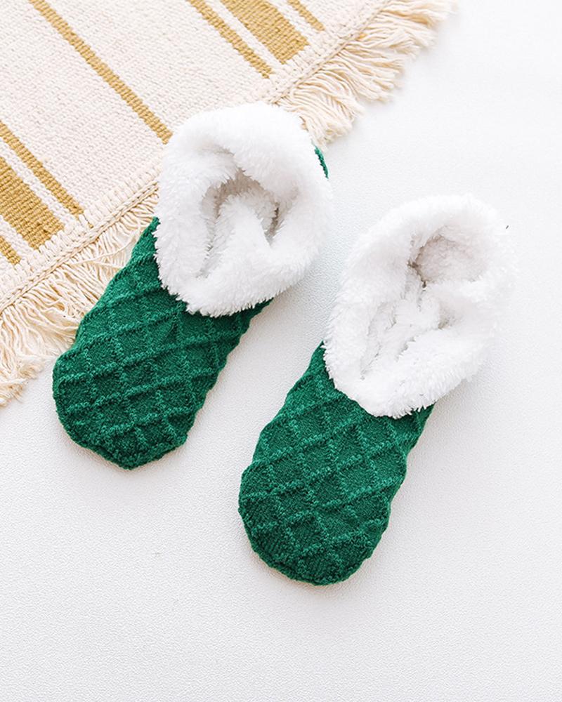 

1Pair Fuzzy Thermal Ankle Socks, Green