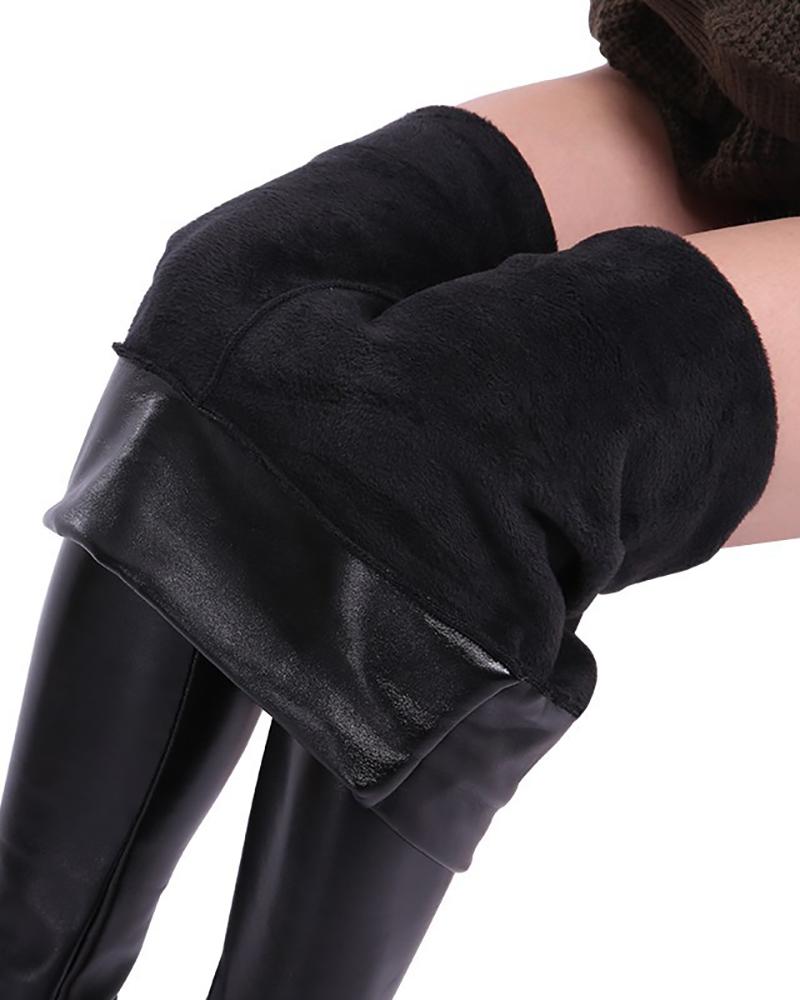 

High Waist Skinny PU Leather Pants, Black