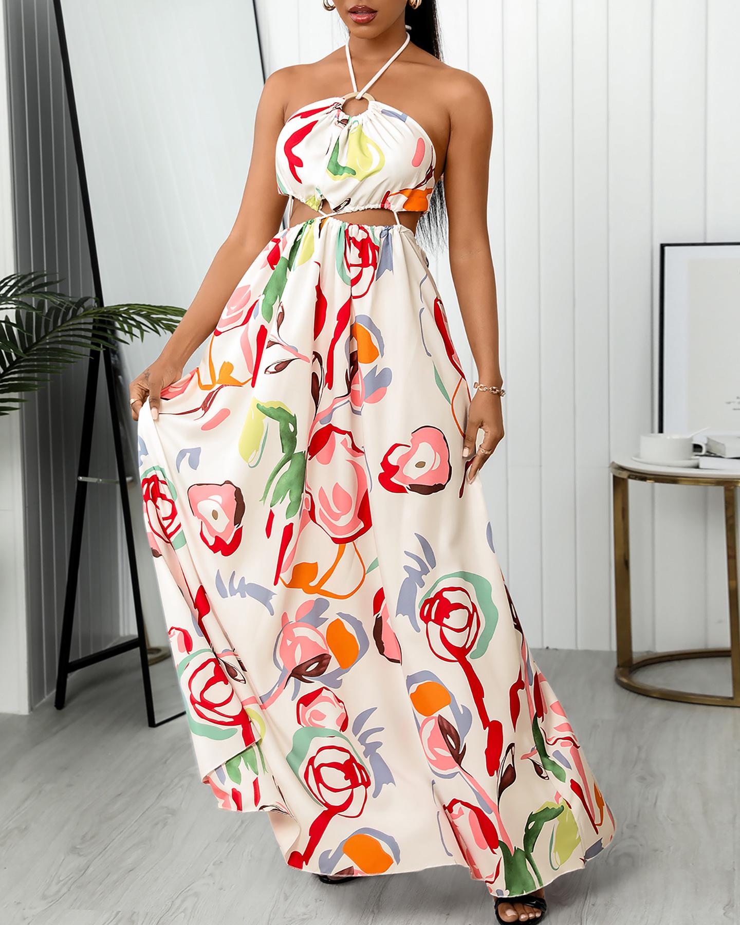 

Halter Colorblock Maxi Dress, White