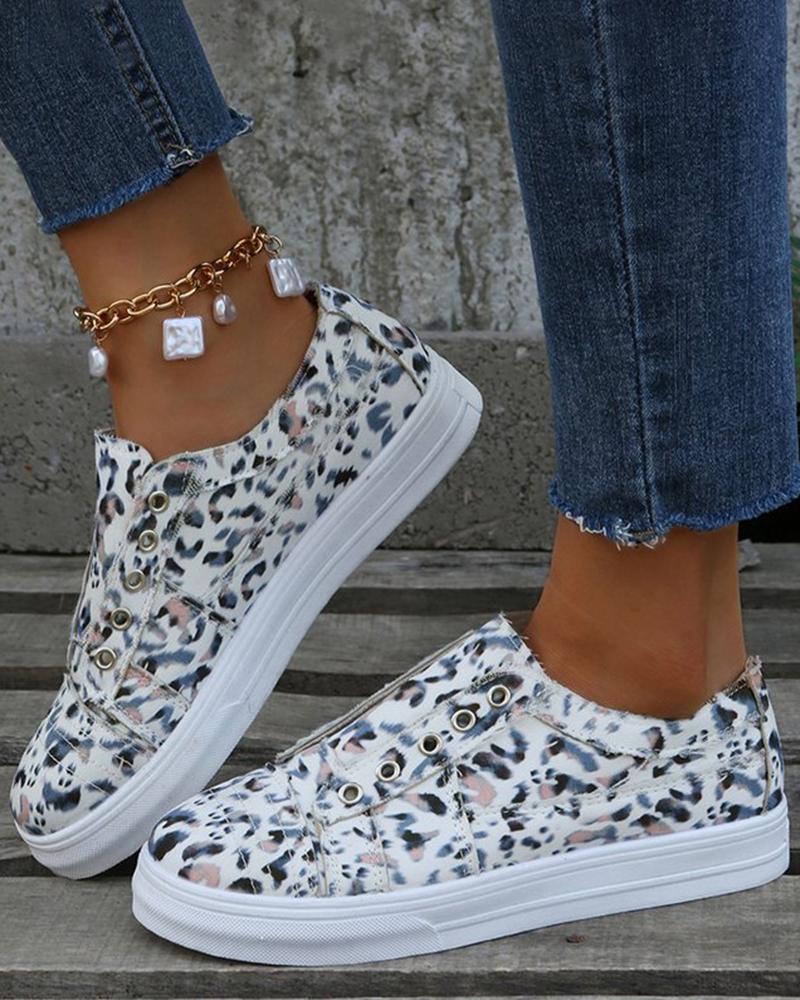 

Cheetah Print Eyelet Canvas Sneakers, Multicolor