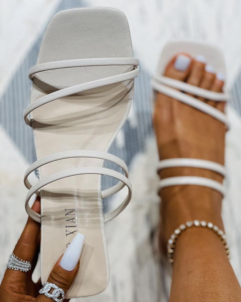 

Square Toe Double Strap Chunky Slide Slippers, White