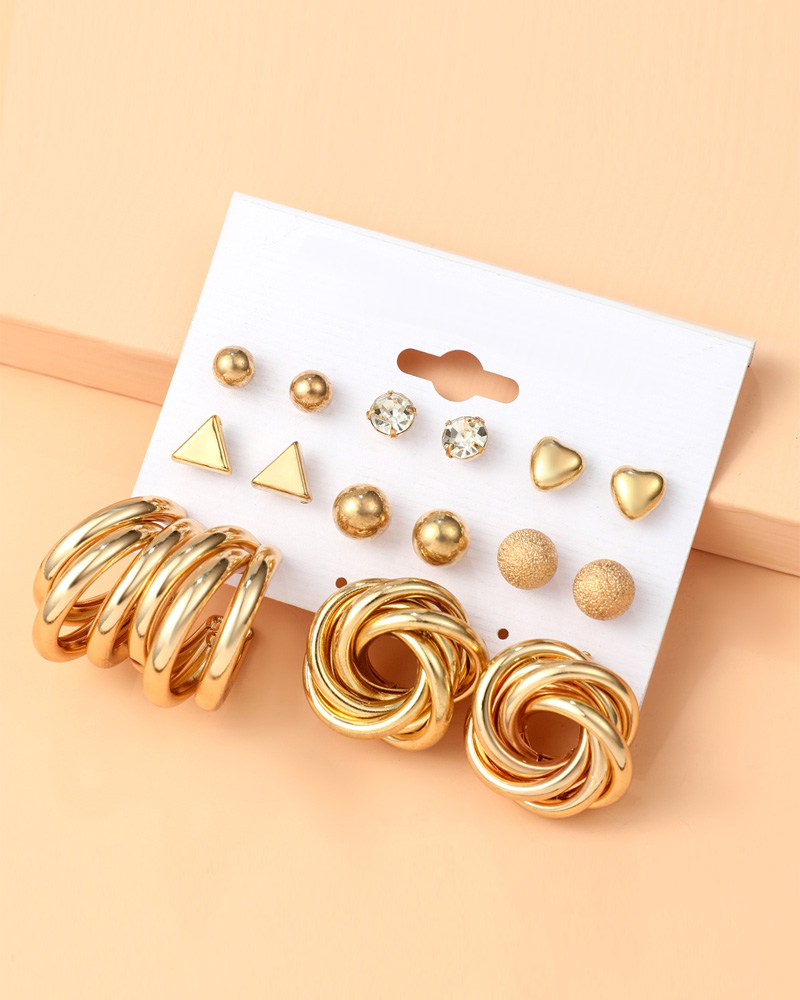 

8Pair Geo Shaped Earrings Set, Gold