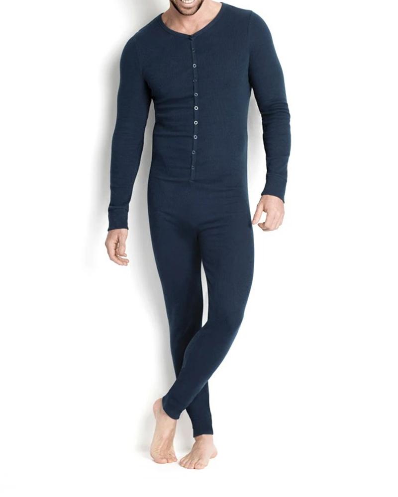 

Solid Long Sleeve Button-up Cut-out Jumpsuit, Purplish blue