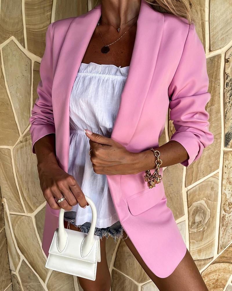 

Long Sleeve Pocket Design Blazer Coat, Pink