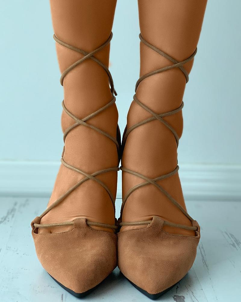 

Pointed Toe Suede Strappy Slip-On Flats, Brown