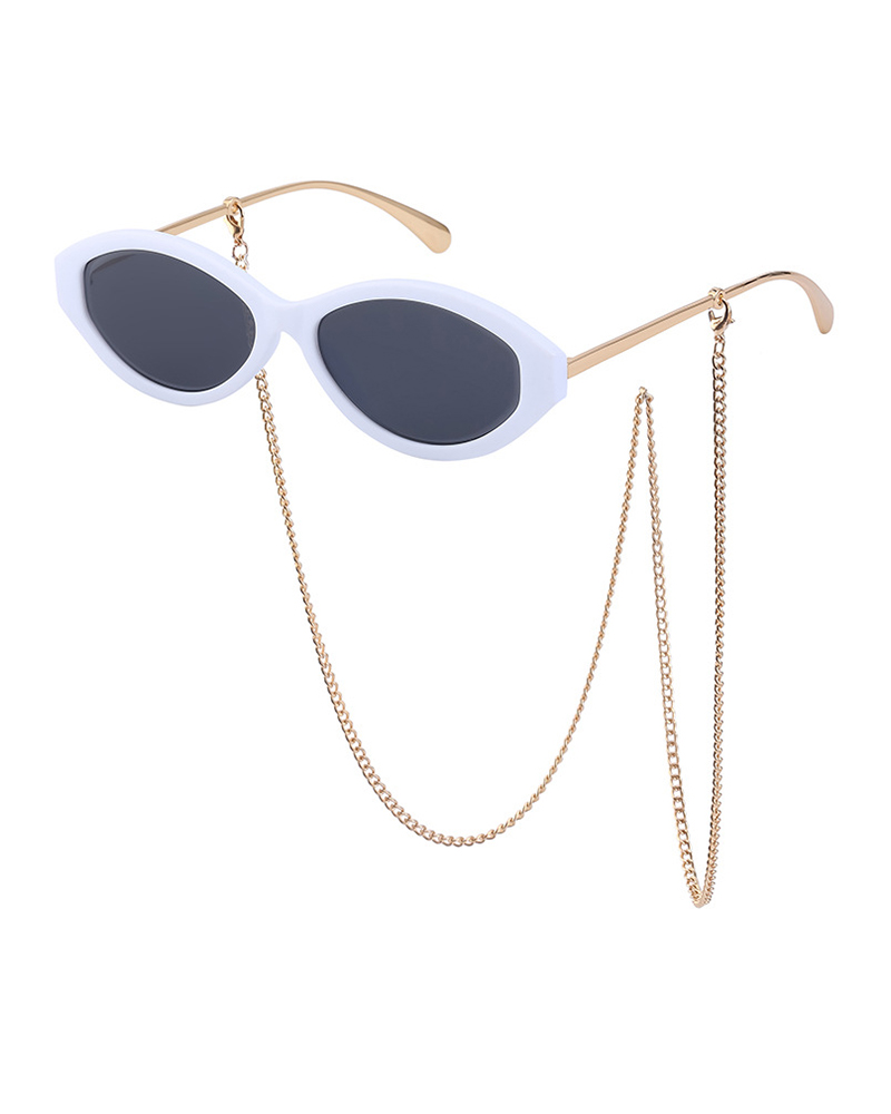 

Cat Eye Frame Tinted Sunglasses With Eyeglasses Chain Holder, Gray