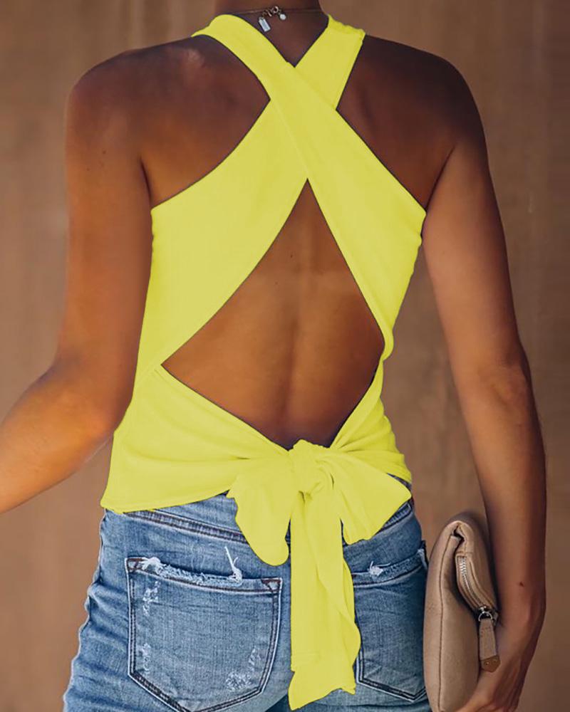 

Crisscross Backless Tied Detail Top, Light yellow