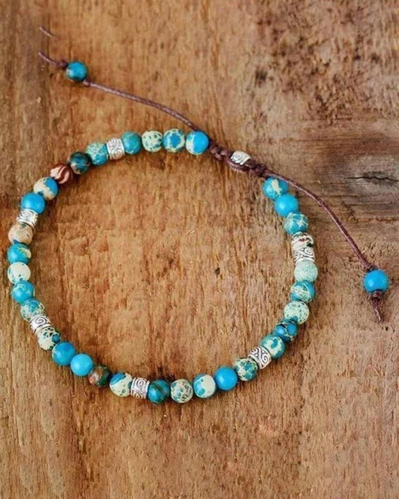 

1pc Adjustable Braided Strap Natural Stone Beaded Bracelet, Turquoise blue